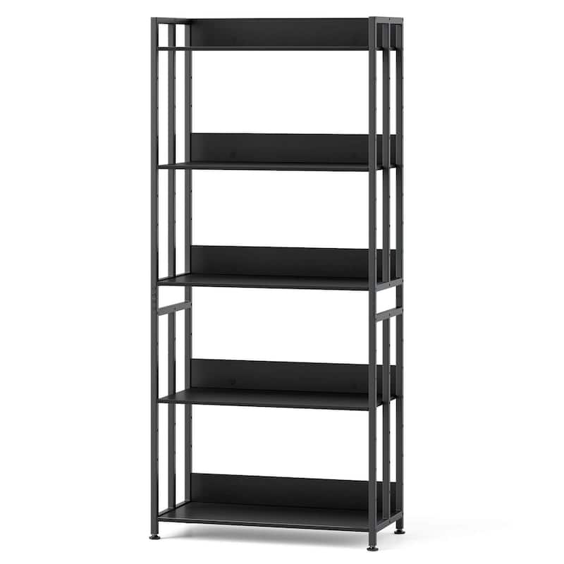 Set of 1/2 5-Tier Bookshelf 62" Tall Bookcase w/ Adjustable Shelves - Black - 1 pcs