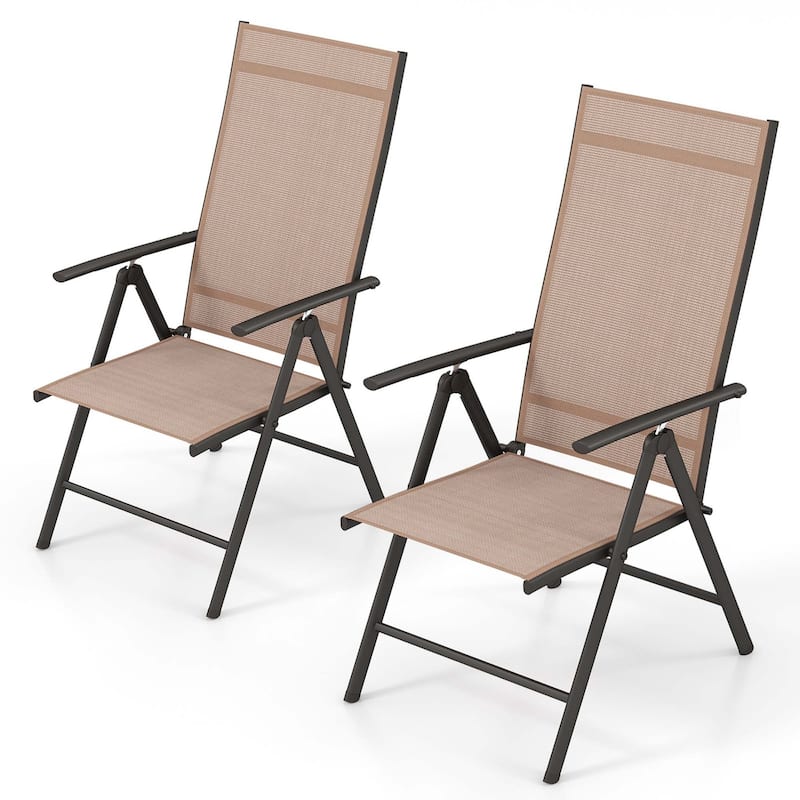 1/2 Pack Folding Patio Chair Outdoor Chair w/ Adjustable High Backrest - Brown - 2-Piece