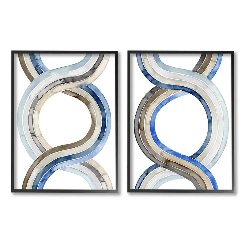 Stupell Two Dimensional Spiral Helix Brown Blue Abstract Lines 2pc Multi Piece Framed Wall Art Set