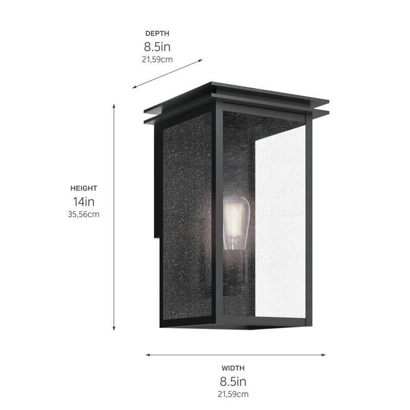Kichler Lighting Arkville 14 Inch 1 Light Outdoor Wall Light with Clear Seeded Glass in Textured Black - Textured Black