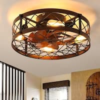 Glendale 20in.Black Caged Flush Mount Ceiling Fans with Lights