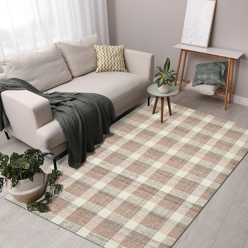 Tennessee Tartan Plaid Hand-Tufted Wool Rug - 9'x13' - Rose Gold