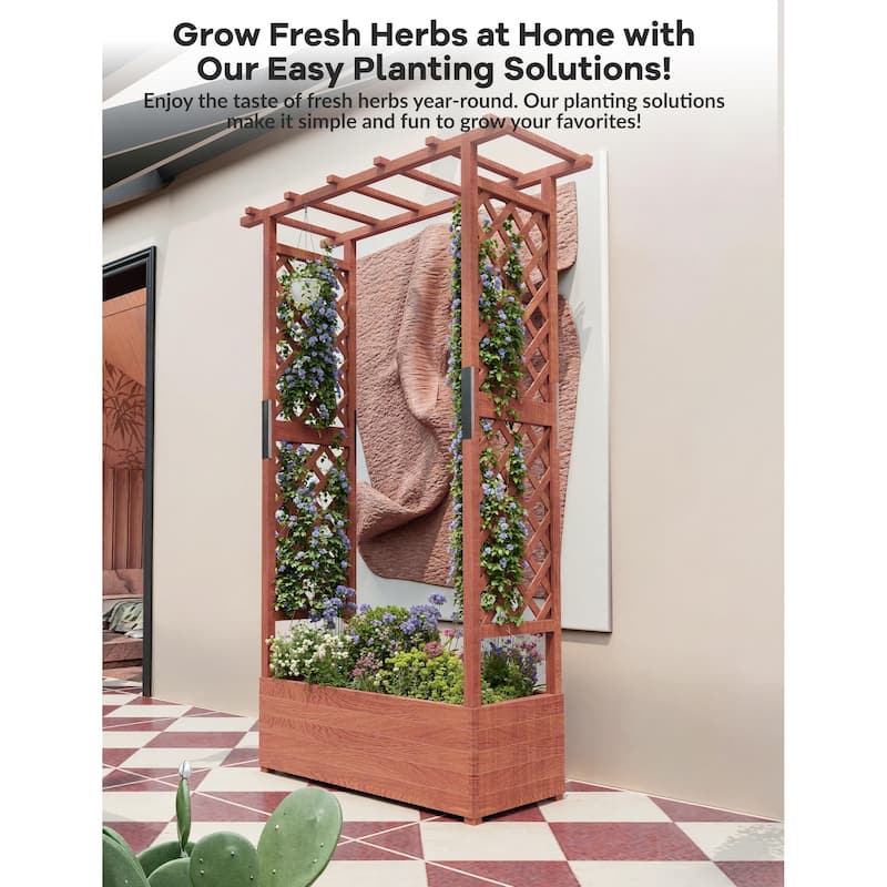 Wooden Elevated Garden Planter with Trellis