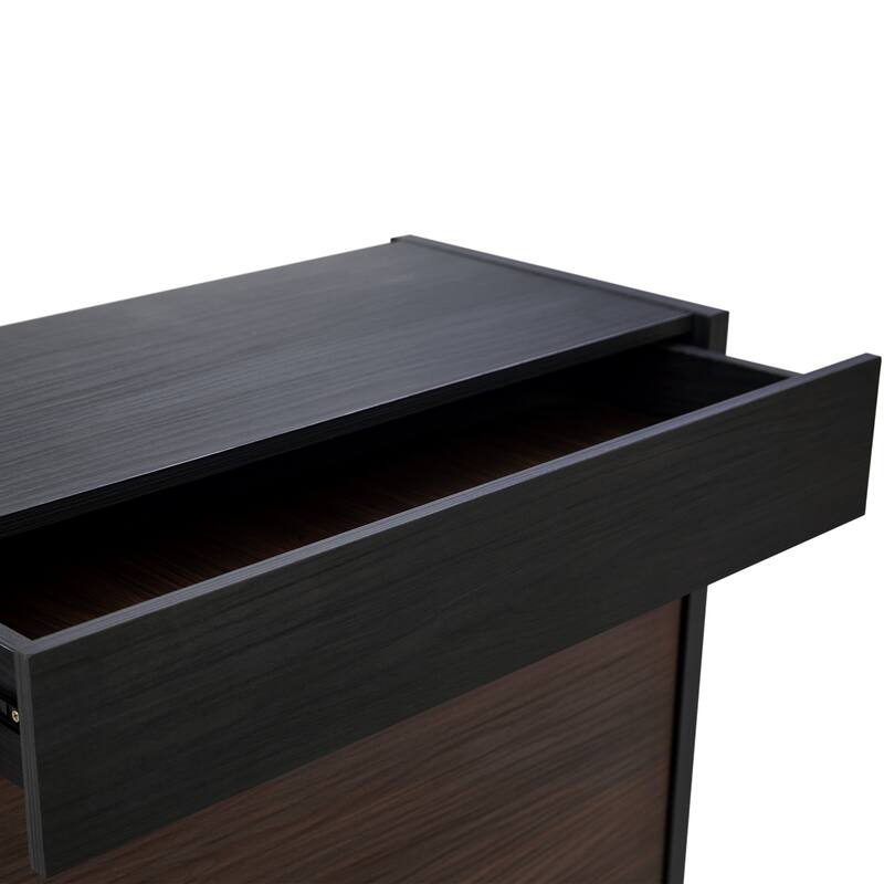Extendable Rotating Shoe Cabinet with Flip Drawer, Entryway Corner Shoe Rack, Two-Tone Wood Storage Shoe Organizer for Hallway
