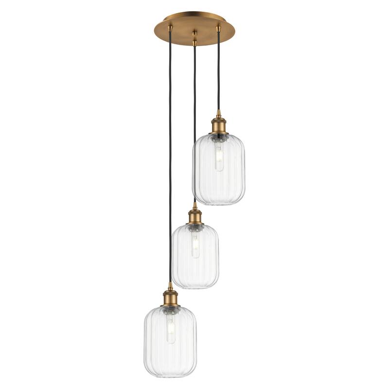 Innovations Lighting Endless Possibilities Ballston - Preston - 3 Light 13" Jar Shade Cord Hung Multi Pendant - Clear/Brushed Brass