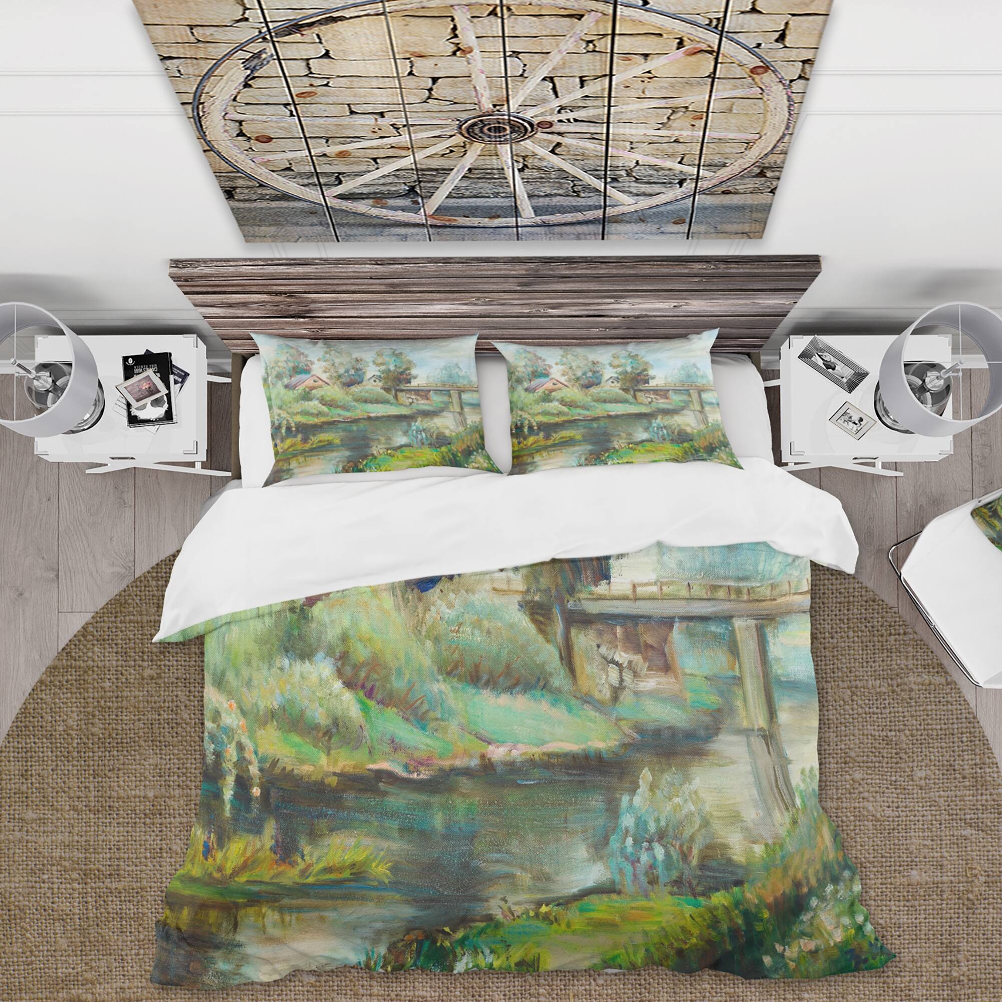 Designart 'Bridge On The River In Rustic Landscape' Lake House Duvet