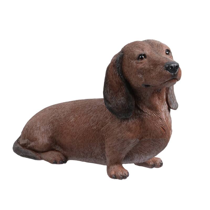 Sitting Brown Dachshund Outdoor Garden Statue - 15"