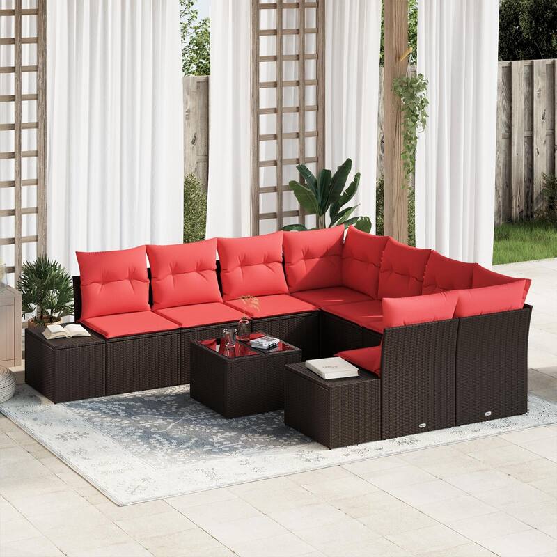vidaXL 9 Piece Garden Sofa Set with Cushions - 103.9×92.1×27.2 - Brown