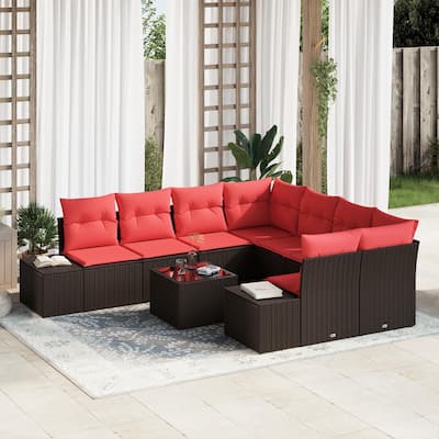 vidaXL 9 Piece Garden Sofa Set with Cushions - 103.9×92.1×27.2