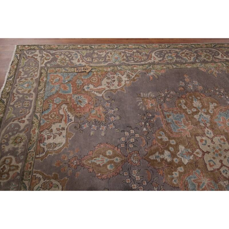 Purple Tabriz Vintage Persian Area Rug Handmade Wool Carpet - 7'11" x 11'1"