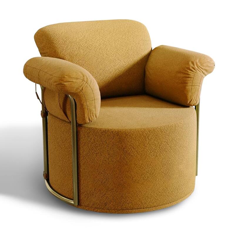 Modern Swivel Boucle Accent Chair Lounge Chair with Gold Metal Base