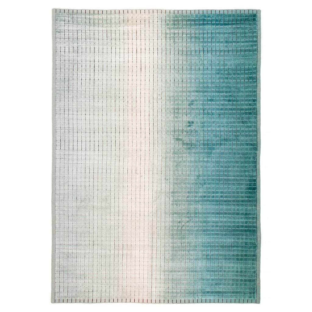 ECARPETGALLERY Hand Loomed Elysian Turquoise Viscose Rug - 6'7 x 9'3