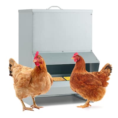 Gymax Galvanized Chicken Feeder w/ Lid Awning Waterproof Poultry Food