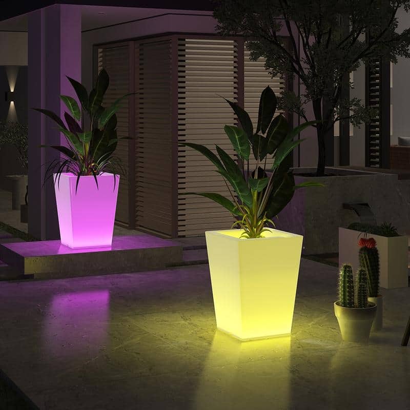 Mixoy Changing Colors LED Lighting Flower Pot,Rechargeable Light Up Cordless Outdoor Furniture for Party,Ambiance LED Furniture - 16 color Light - 16.53''*16.53''*22.04''