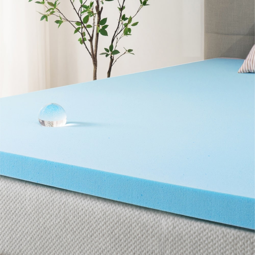 Priage by ZINUS 2 Inch Green Tea Cooling Gel Memory Foam Mattress Topper - Blue
