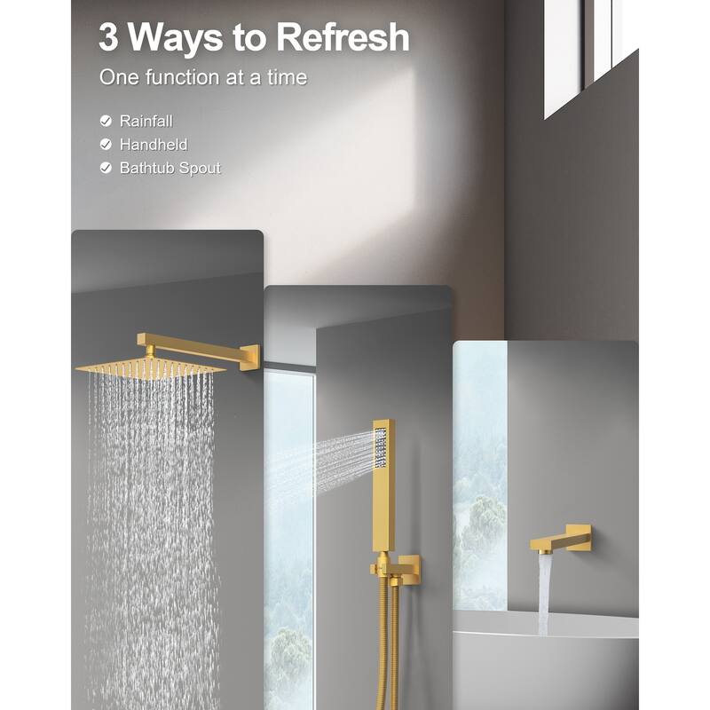 GRANDJOY Shower Faucet System with Tub Spout,10" Rainfall Shower Head with Handheld Spray
