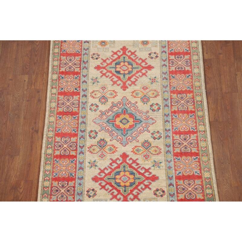 Geometric Kazak Runner Rug Handmade Foyer Wool Carpet - 2'10" x 9'7"