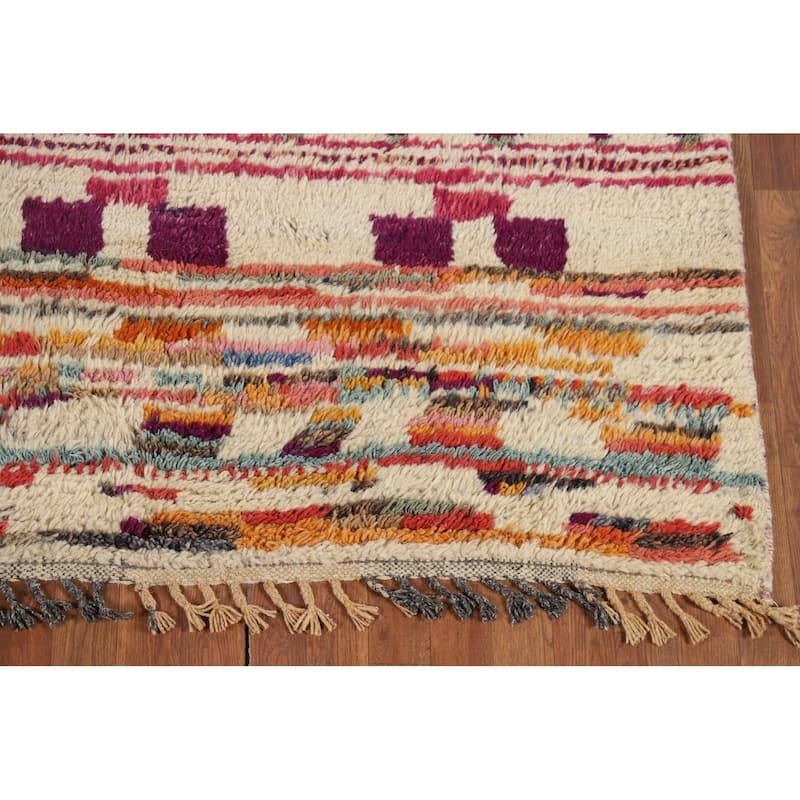 Plush Ivory Moroccan Square Rug Handmade Wool Carpet - 5'5" x 5'11"