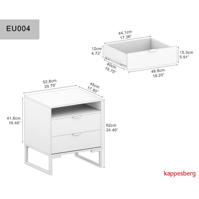 Kappesberg New Collins 2-Piece Bedroom Set, 6-Drawer Dresser and One 2-Drawer Nightstand