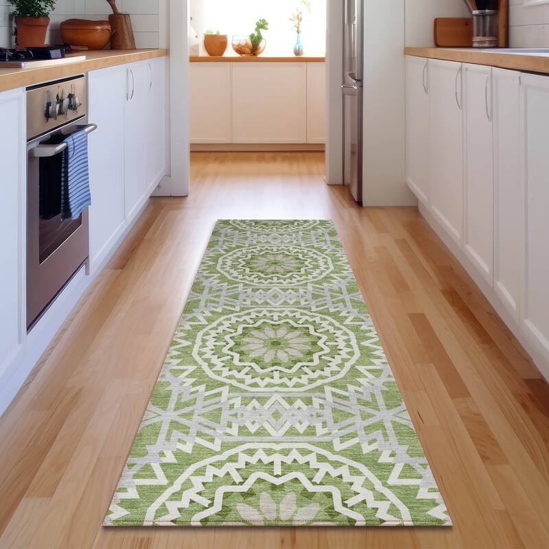 Premium Washable Super Soft Boho Global Mayfield Rug - Green - 2' 3" x 7' 6" - Runner