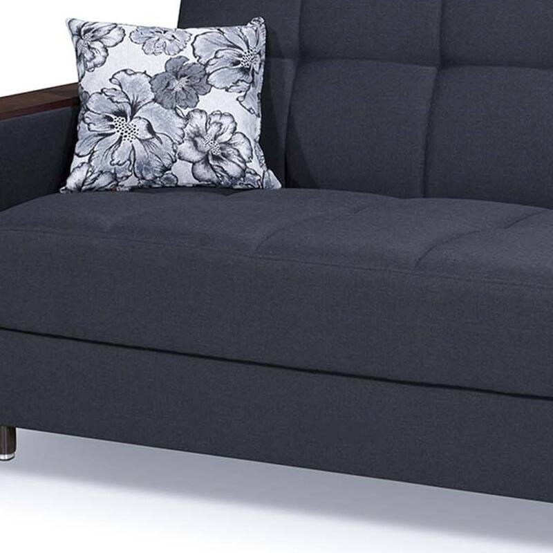 HomeRoots 87" Dark Blue Chenille Convertible Futon Sleeper Sofa And Toss Pillows With Storage