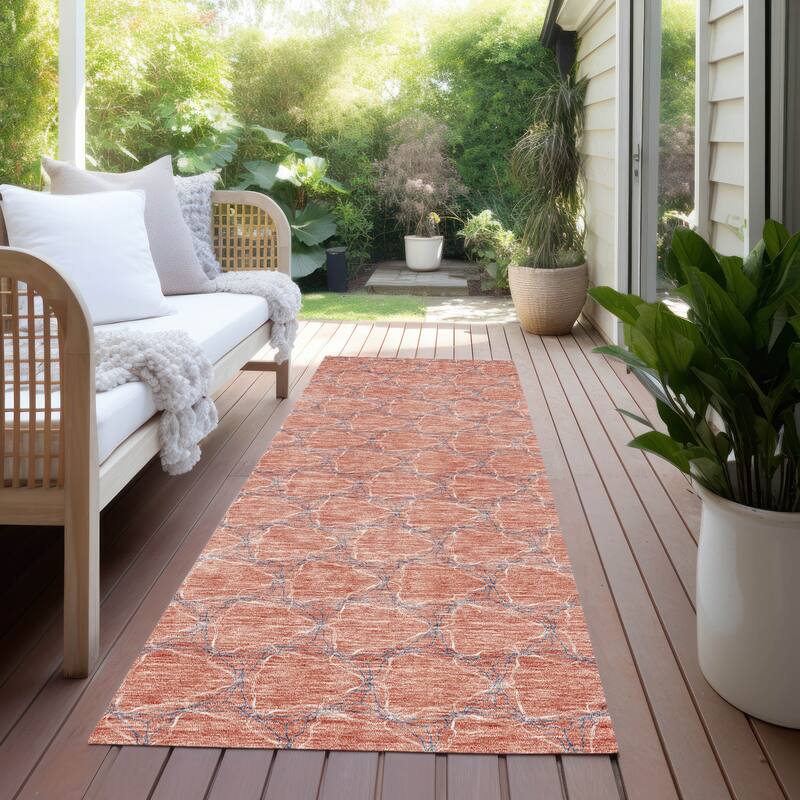 Machine Washable Indoor/ Outdoor Abstract Trellis Chantille Rug - Salmon - 2'3" x 7'6"