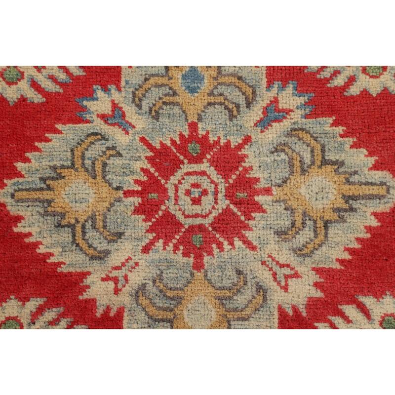 Geometric Red Kazak Oriental Accent Rug Handmade Wool Carpet - 3'3" x 5'0"