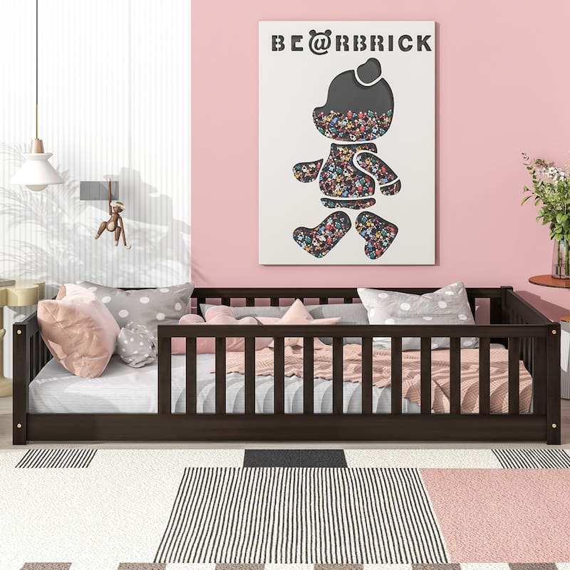 Twin Size Floor Bed with Fence without Door