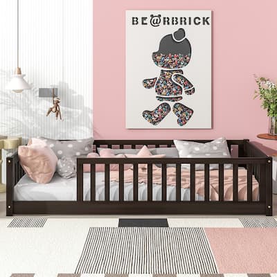 Twin Size Floor Bed with Fence without Door