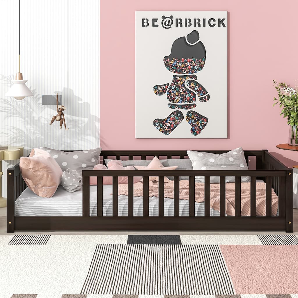 Twin Size Floor Bed with Fence without Door