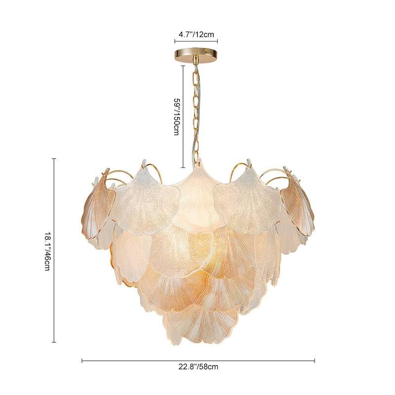 Classic 10-Light Colored Glass Gold Ginkgo Round Chandelier - 22in