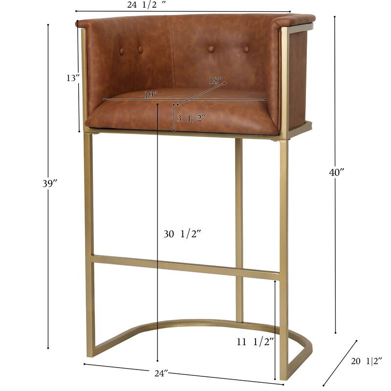 Manhattan Modern Bar Stool - Faux Leather with Gold-Finish Metal Base