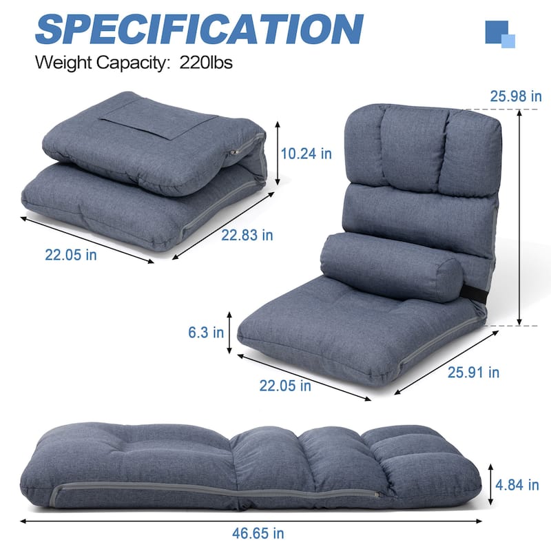 Living Room Accent Chair Adjustable Floor Chair Folding Upholstery Recliner for Meditation or Game