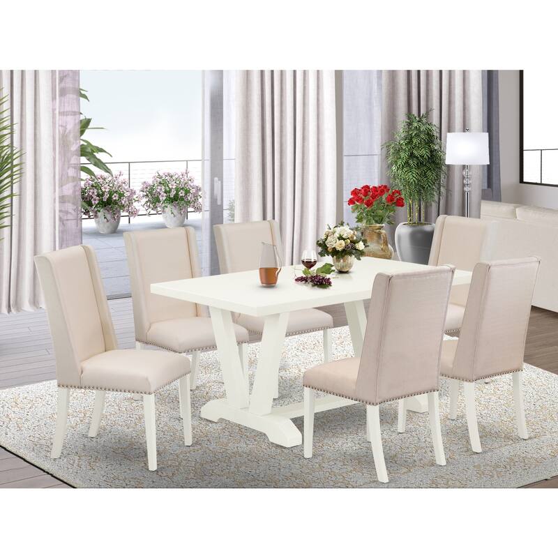 7-Piece Kitchen Dinette Set - Hardwood Table & Parsons Chairs - Modern Dining Room Furniture - 60