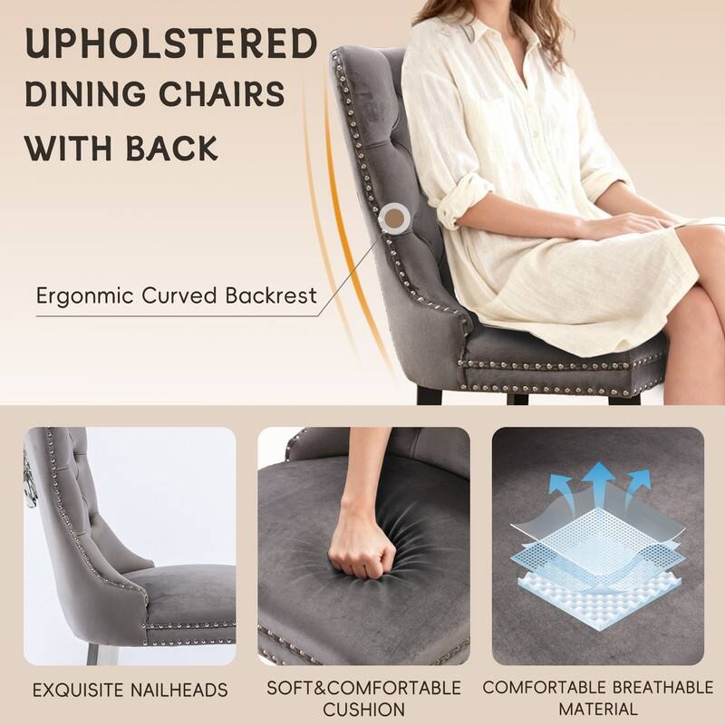 High-end Tufted Velvet Upholstered Nailhead Dining Chair Set of 4