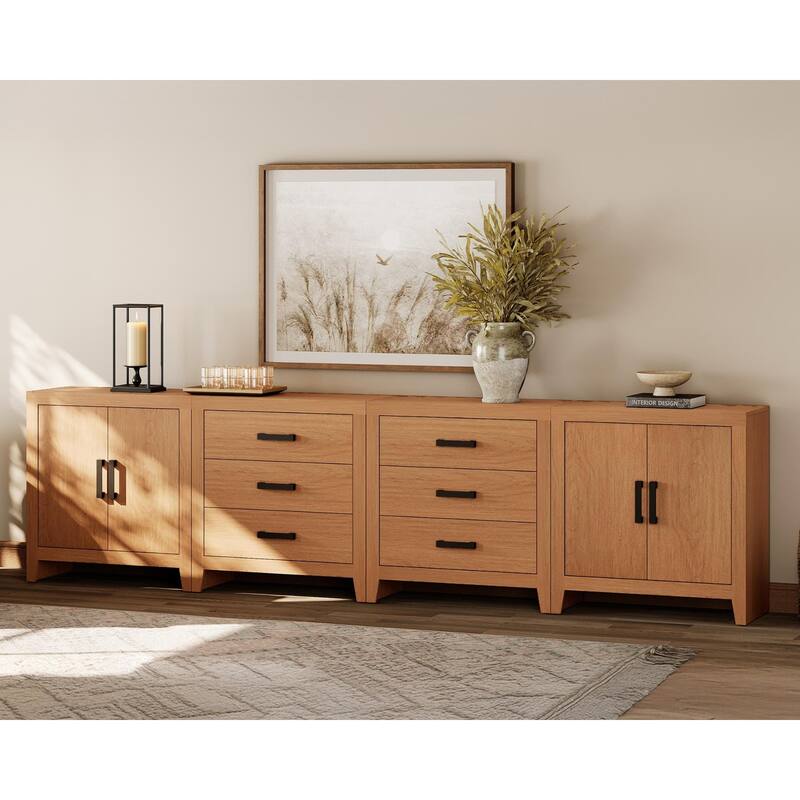 WAMPAT Buffet Cabinet with Drawers & Doors - Farmhouse Sideboard for Dining Room & Living Room|Mocha