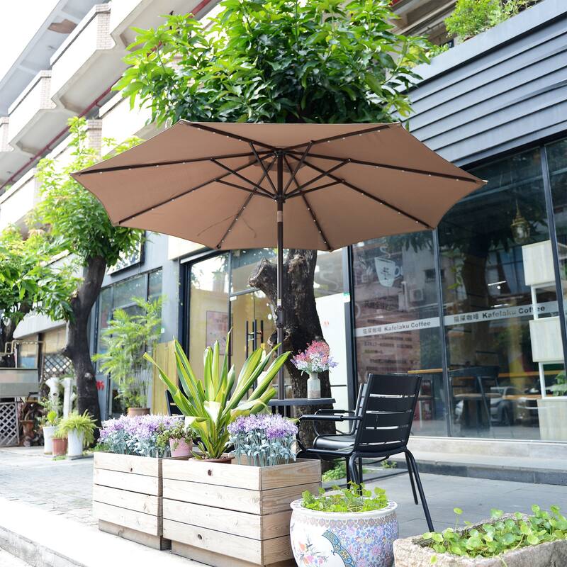 Villacera 9' Solar/LED Umbrella with 8 Steel Ribs and Tilt, Base Not Included