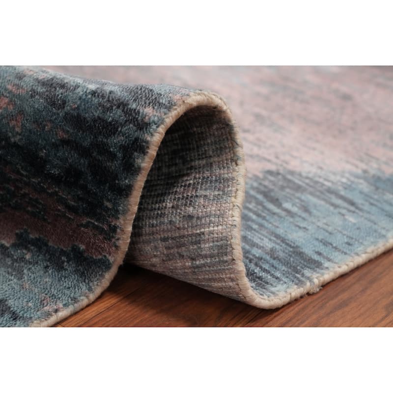 Hand Knotted Oriental Viscose Silk Carpet Modern Pictorial Multi-Colored Abstract Area Rug - 7' 11'' X 5' 3''