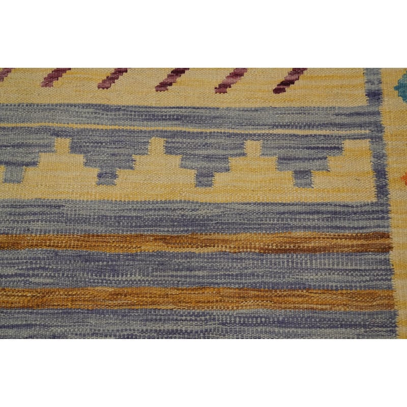 Hand Woven Oriental 100% Wool Carpet Southwestern Tribal Multi-Colored Kilim Runner Rug - 9' 9'' X 2' 8''
