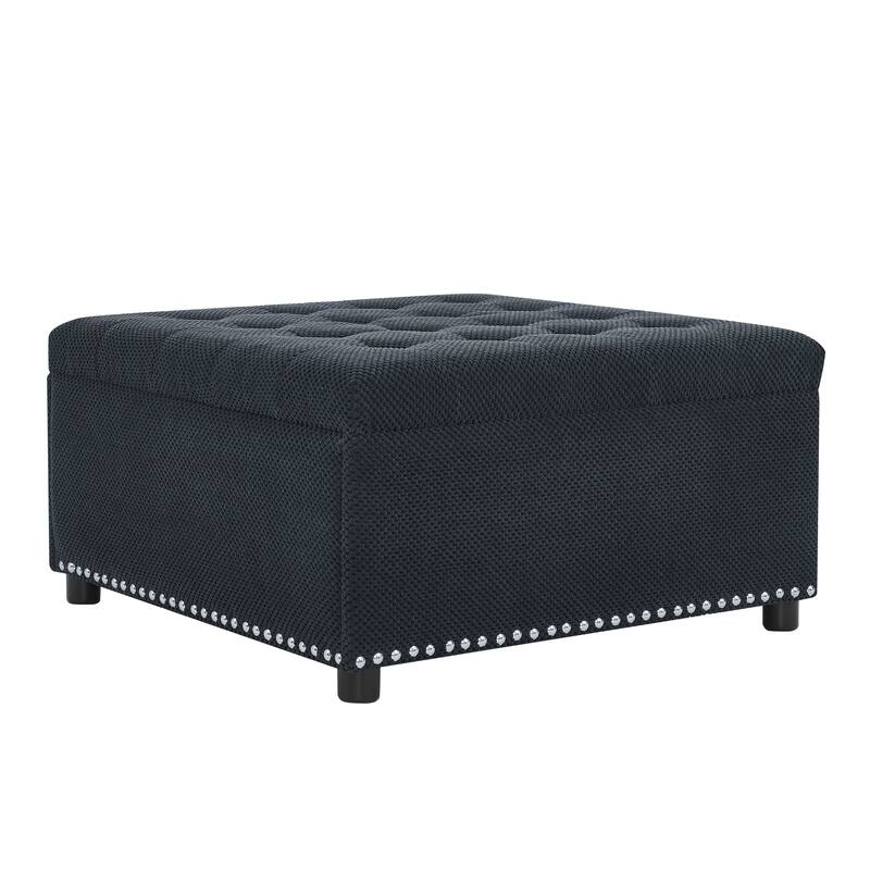 Storage Ottoman,Tufted Footstool, Nailhead Trim Ottoman, Square Storage Ottoman, Upholstered Coffee Table, Bedroom Storage