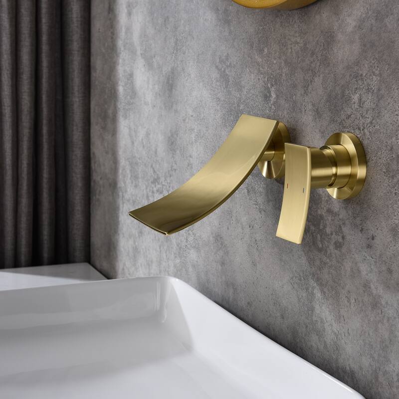 Modern Single Handle Wall Mounted Waterfall Bathroom Sink Faucet with Curved Spout, Anti Corrosion and Rust Resistant