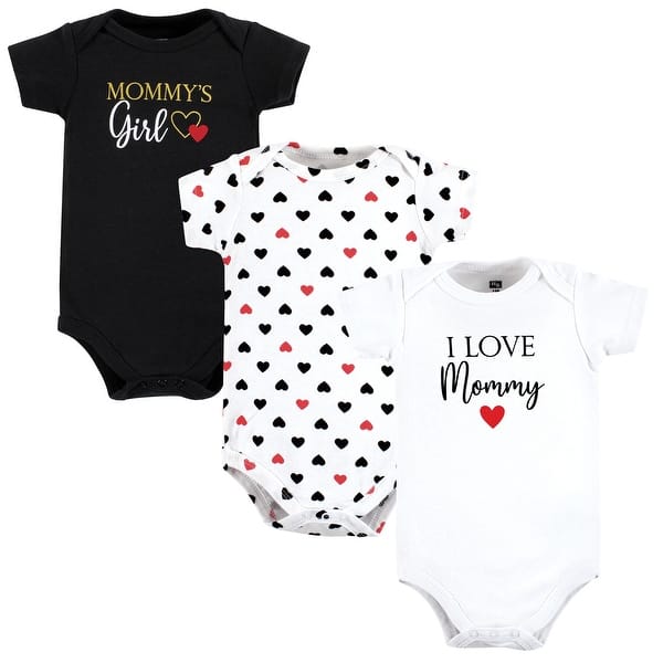 slide 1 of 1, Hudson Baby Infant Girl Cotton Bodysuits, Girl Mommy Red Black 3Pk 12-18 Months - Girl Mommy Red Black 3Pk