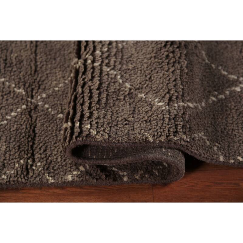 All-Over Brown Trellis Moroccan Indian Rug Hand-Knotted Wool Carpet - 5'1" x 8'2"