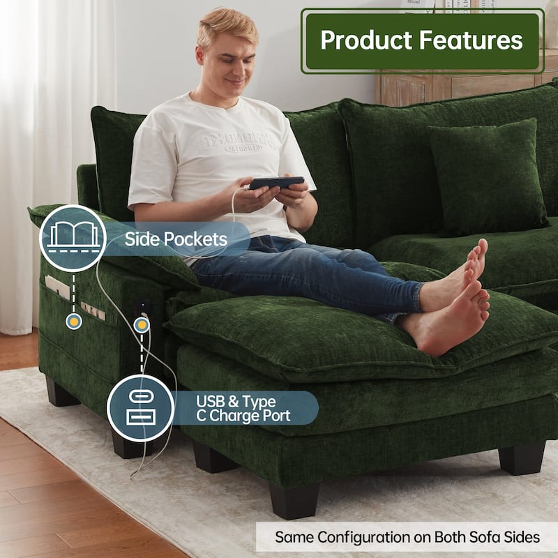 Modular Sectional Sofa Set Convertible Sectional Sleeper Sofa with Chaise for Apartment