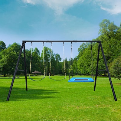 Heavy-Duty Metal A-Frame Swing Set with 3 Swings