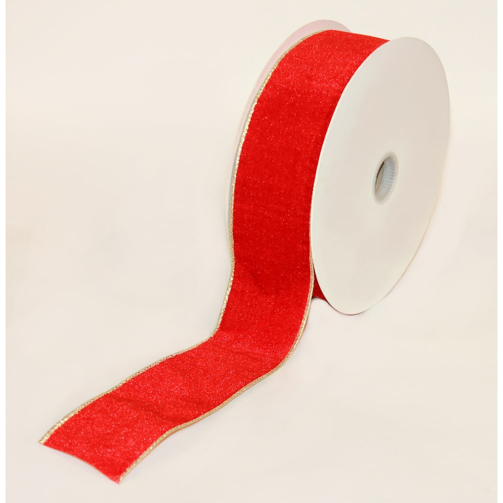 Velvet Christmas Ribbon, Gold Backing 2.5" Width Wired, Red, 50YD - 1800