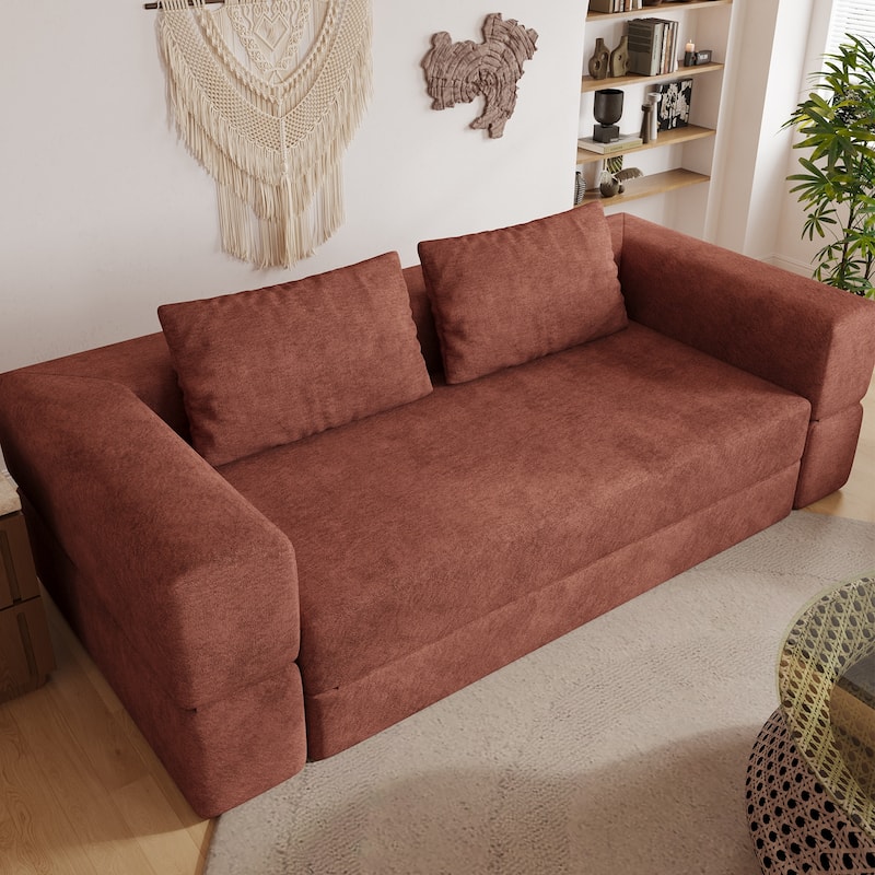 Folding Memory Foam Sleeper Sofa Bed Chenille Floor Couch Convertible into Sleeping Mattress with Rectangle Pillow and Cushions