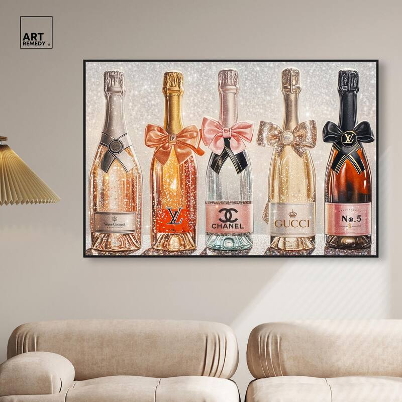 Champagne Bottles Glitz Canvas by Art Remedy