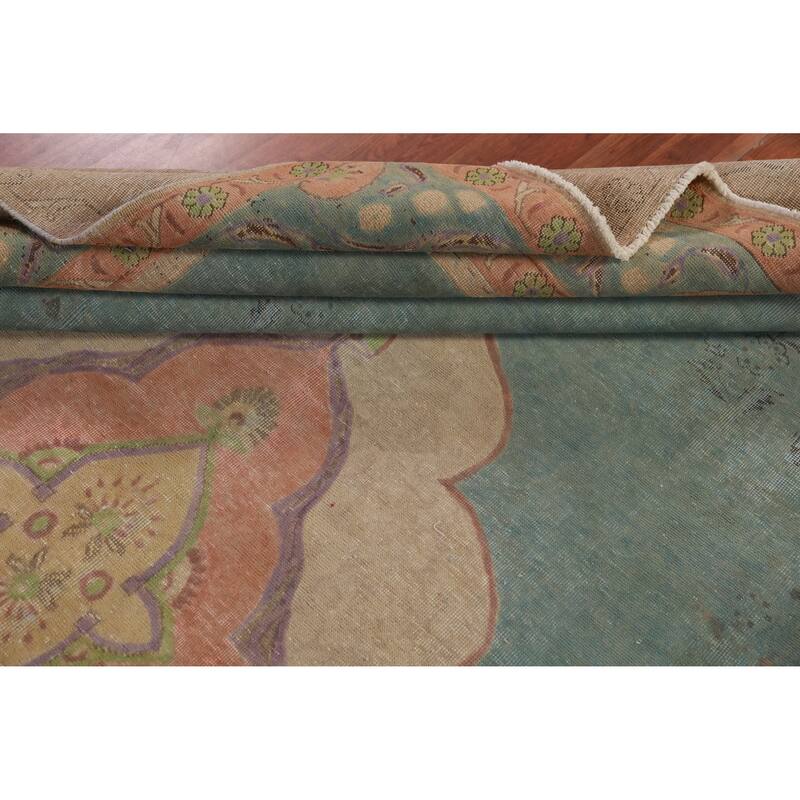 Blue Tabriz Persian Vintage Rug Oriental Handmade Wool Carpet - 9'8" x 12'9"