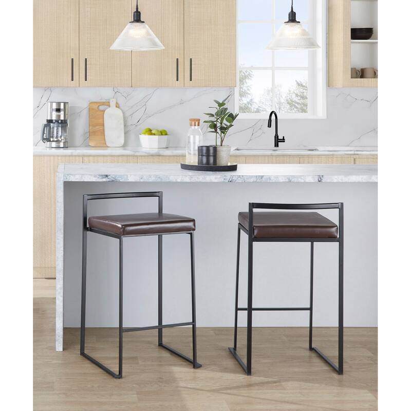 Porch & Den Forrest Contemporary Black Stackable Fully Welded Counter Stool (Set of 2)